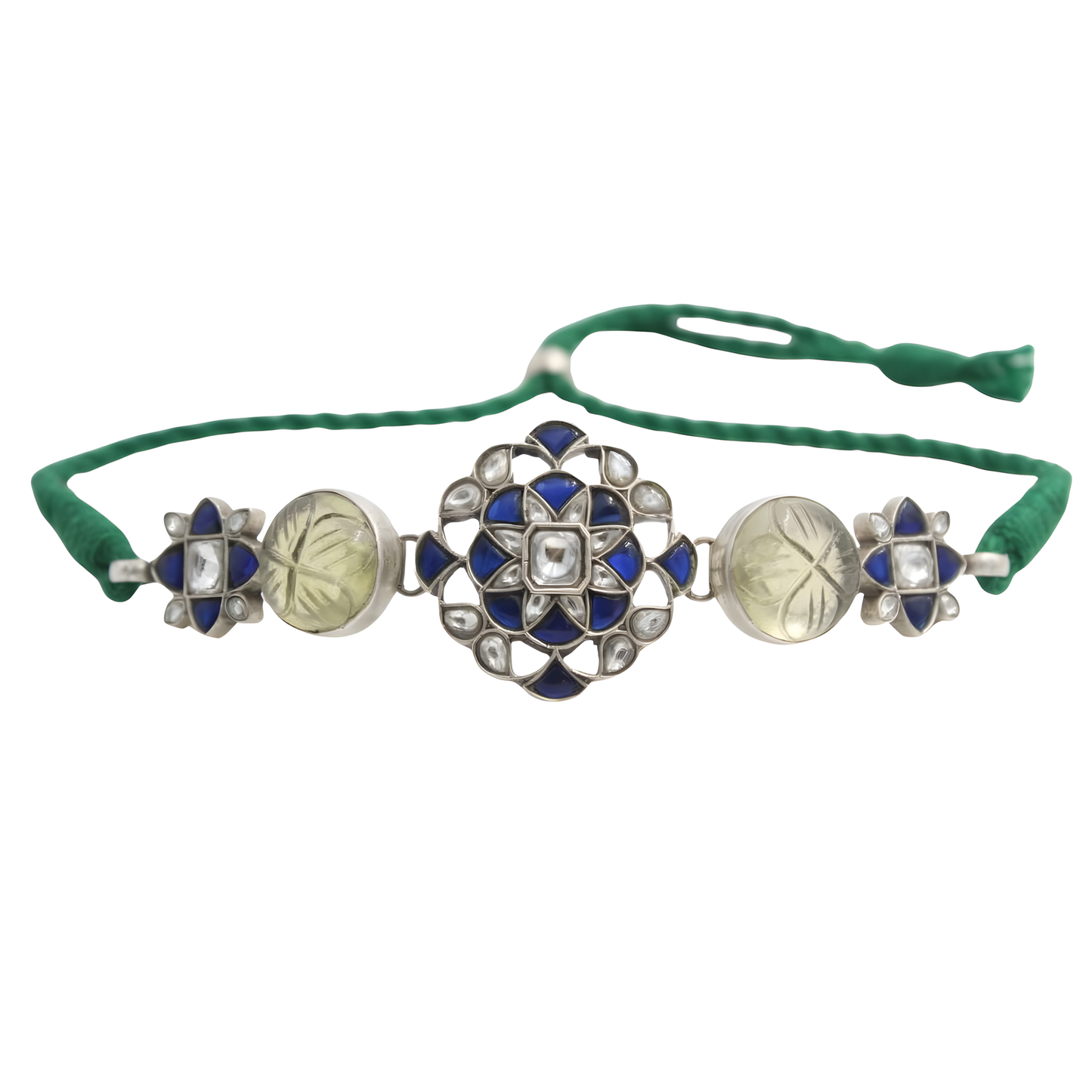 Artisan Floral Polki Choker in 925 Silver with Rock Crystal & Moissanite