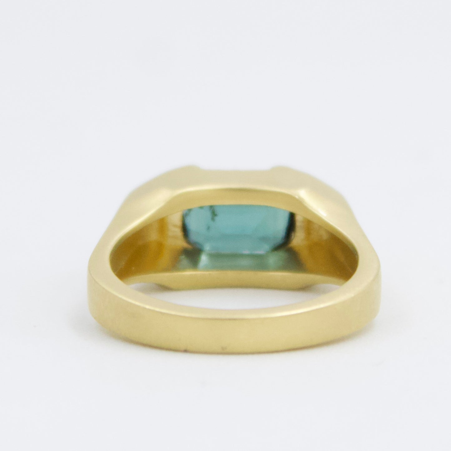 Natural 2.2 Ct Blue Tourmaline & Diamond East West Half Bezel Set Ring in 18KY Brushed Gold