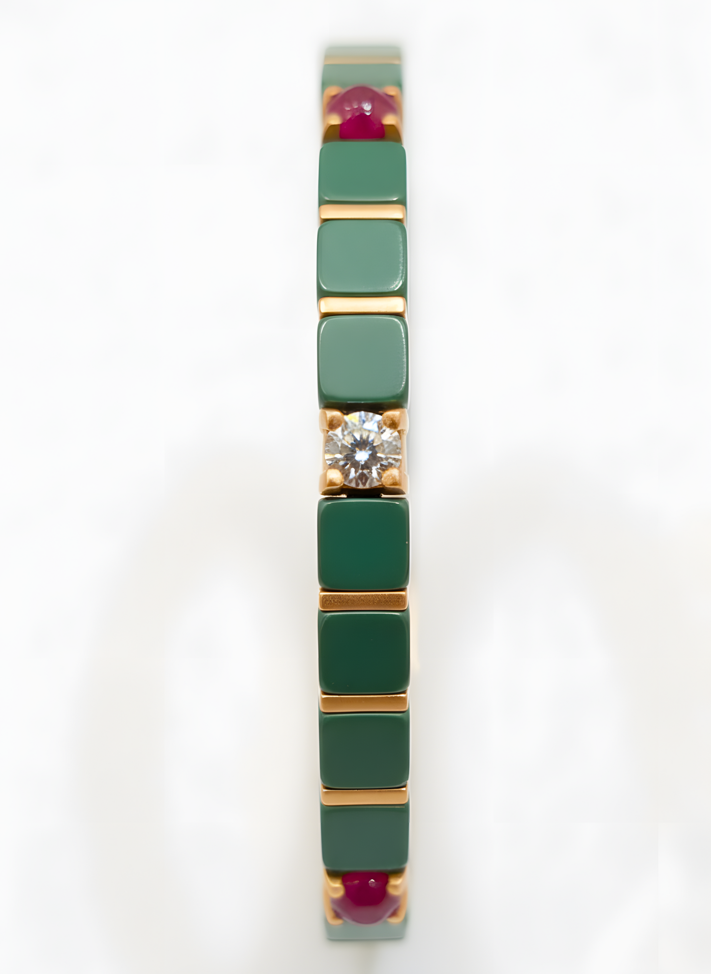 14K Rose Gold Ceramic Link Bracelet with 1.33 Ct Natural Desert Diamonds & Rubies