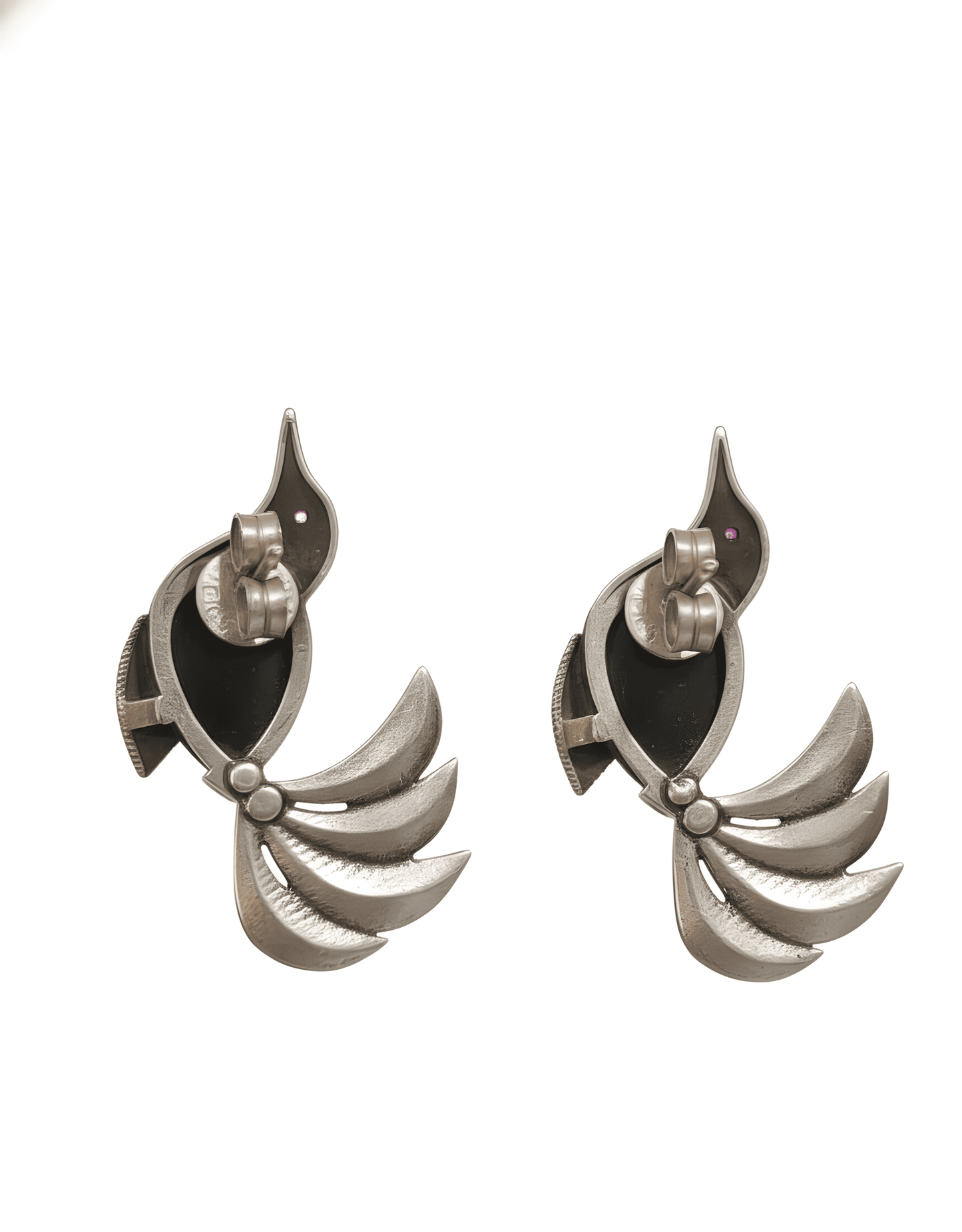 925 Sterling Silver Hummingbird Studs with Faceted Black Onyx