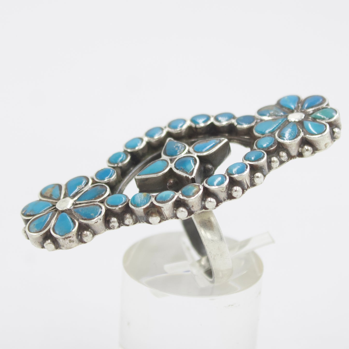 Vintage Turquoise Floral Statement Ring in Sterling Silver