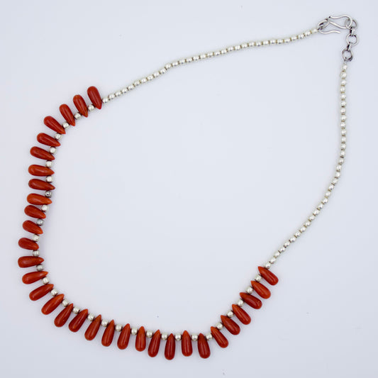 Vintage Coral Beaded Statement Necklace in Sterling Silver