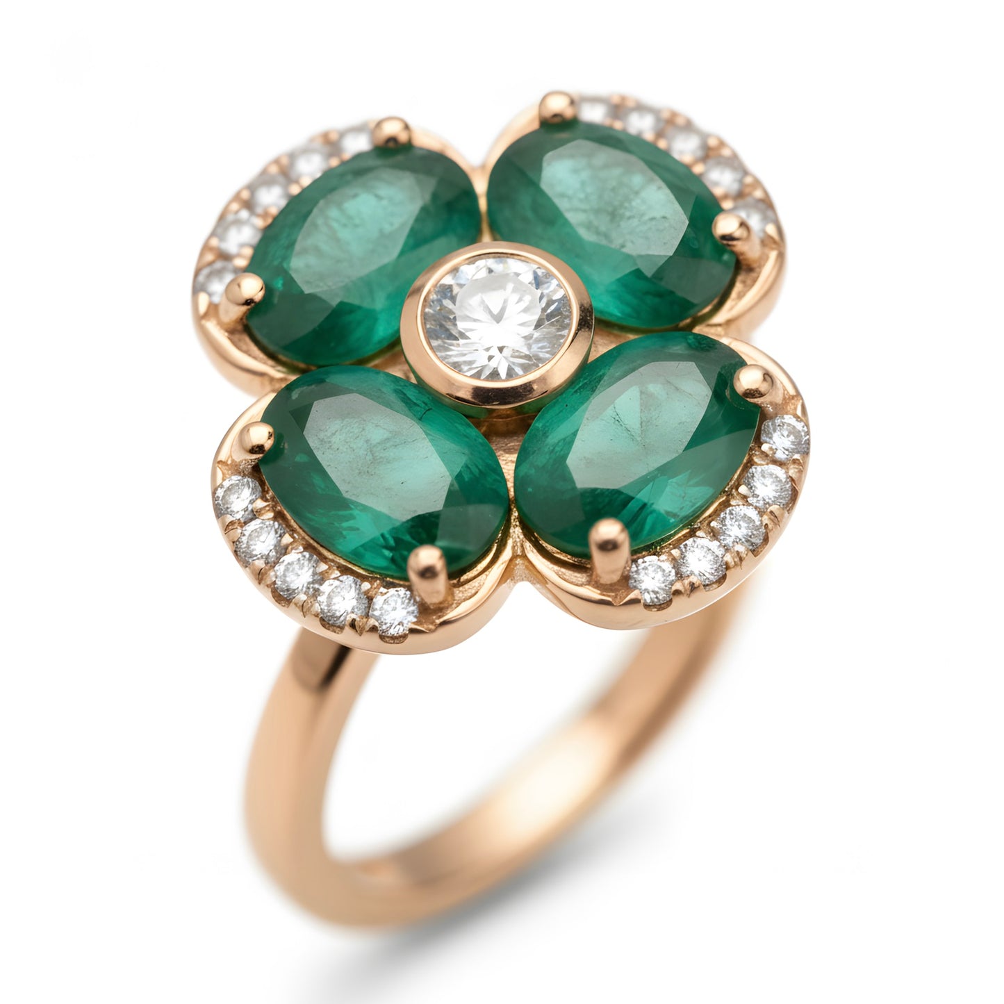 Elegant 1.71 Ct Natural Emerald & Diamond Floral Ring in 18K Yellow Gold Size 7