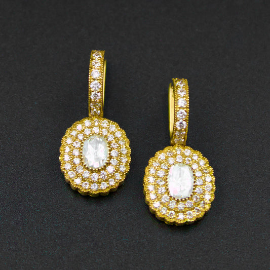 Elegant Natural 2.0 TCW Rose Cut Diamond Statement Cluster Drop Earrings with Filigree Work Back in 18K Yellow Brushed Gold