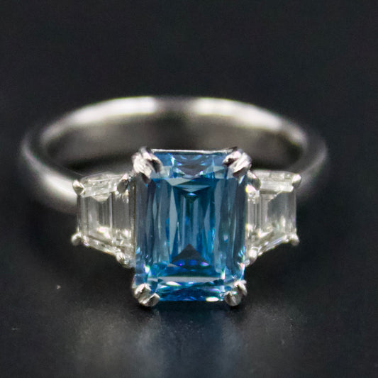 Elegant 3.02 ct IGI Certified Fancy Vivid Blue Lab Grown Diamond Rectangular Mixed Cut VVS2 Clarity Engagement Ring in 18K White Gold