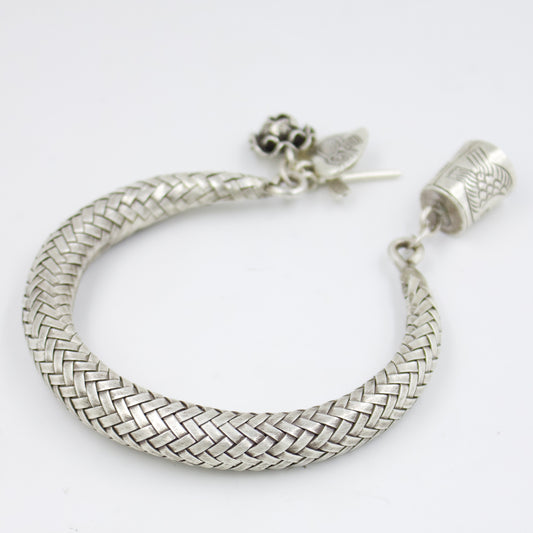 Indonesian Hand-woven Timeless Charm Cuff Bracelet in Sterling Silver