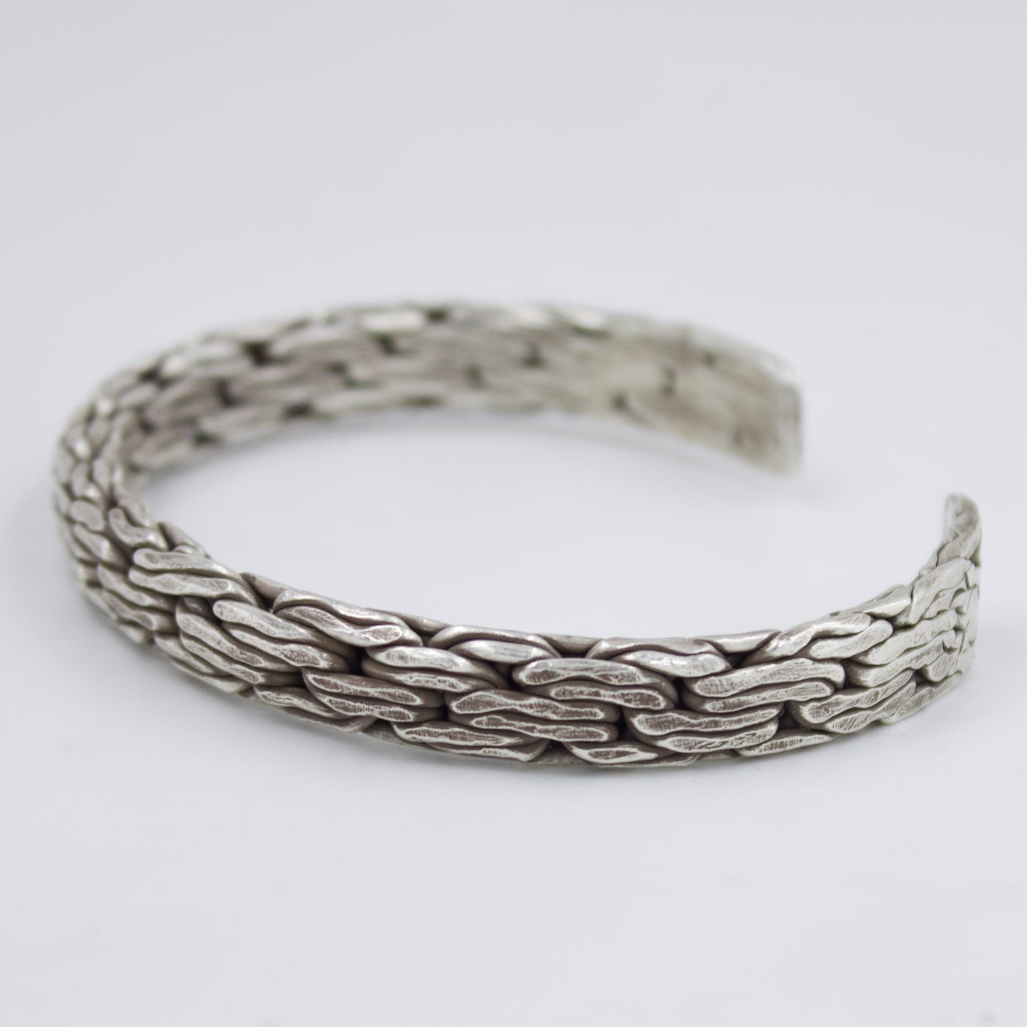 Indonesian Handmade Unisex Hammered Cuff Bracelet in Sterling Silver
