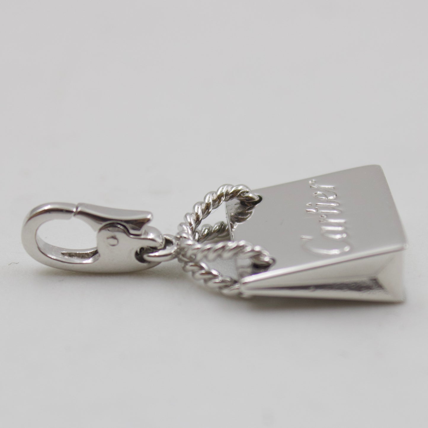 Vintage Authentic Cartier Shopping Bag Charm Pendant in 18K White Gold
