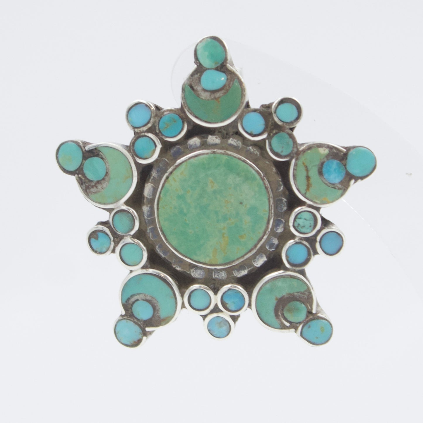 Vintage South West Natural Turquoise Star Cluster Stud Earrings Sterling Silver