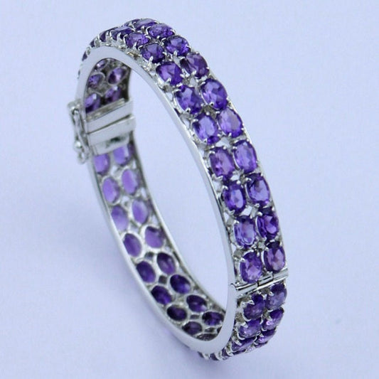 Natural AAA Amethyst Bangle in Sterling Silver