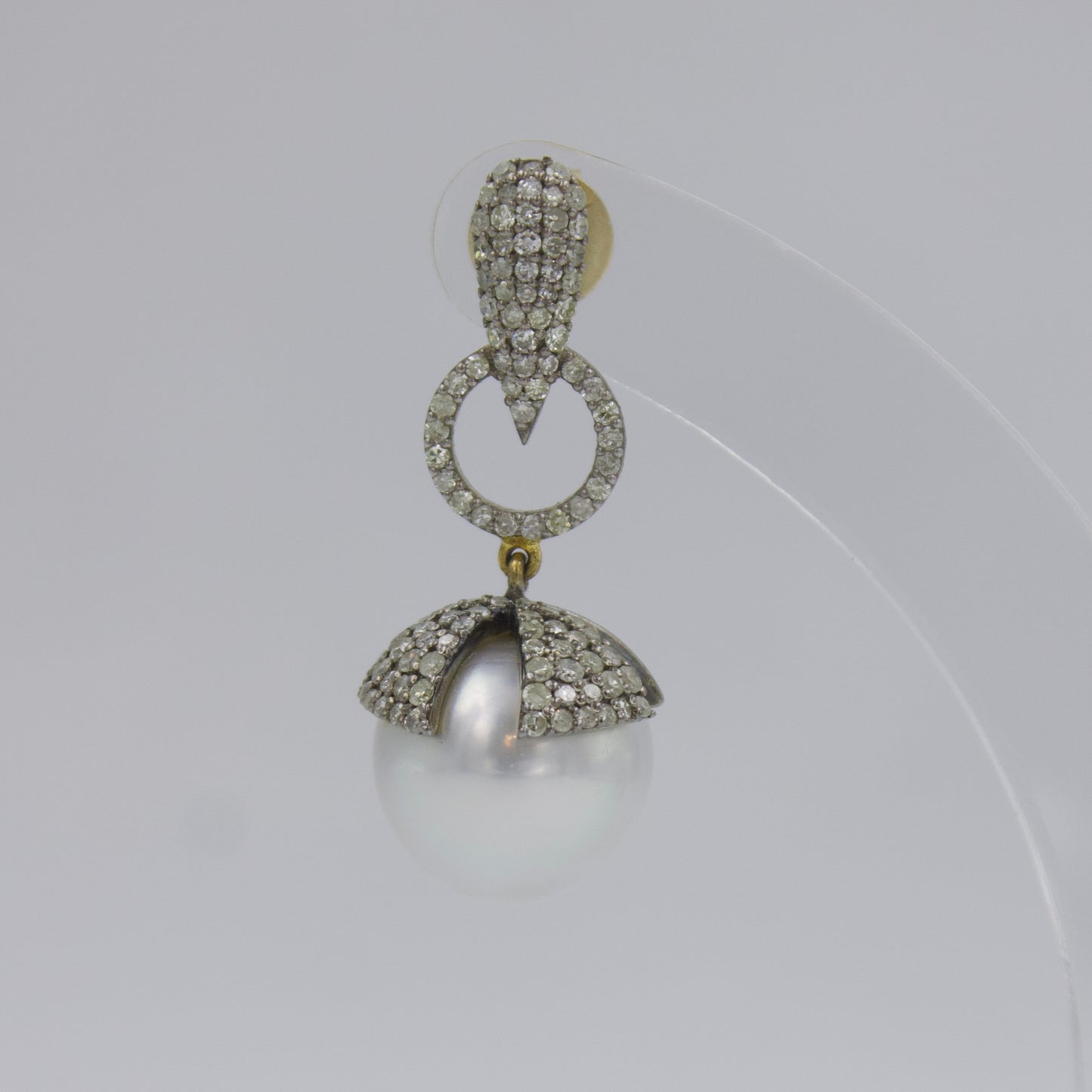 Victorian Diamond South Sea Pearl Drop Earrings in 14K Gold & Sterling Silver