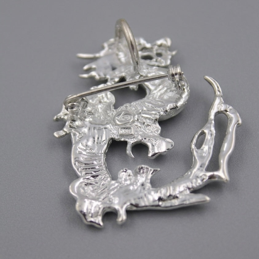 Silver Dragon Brooch Pendant with Mother of Pearl Inlay 925 Sterling Silver