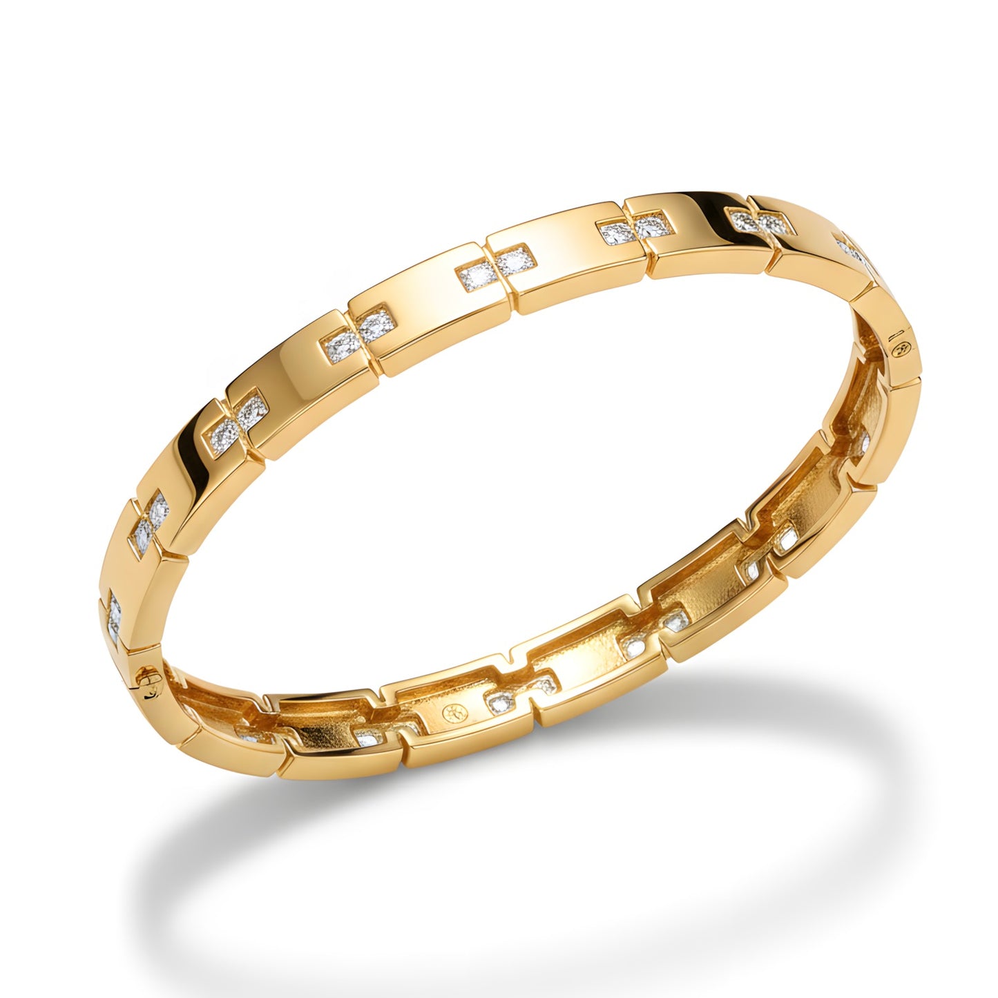 Elegant 1.29 Ct Natural Diamond Hinged Bangle Bracelet in 18KY Gold 6.7 Inches