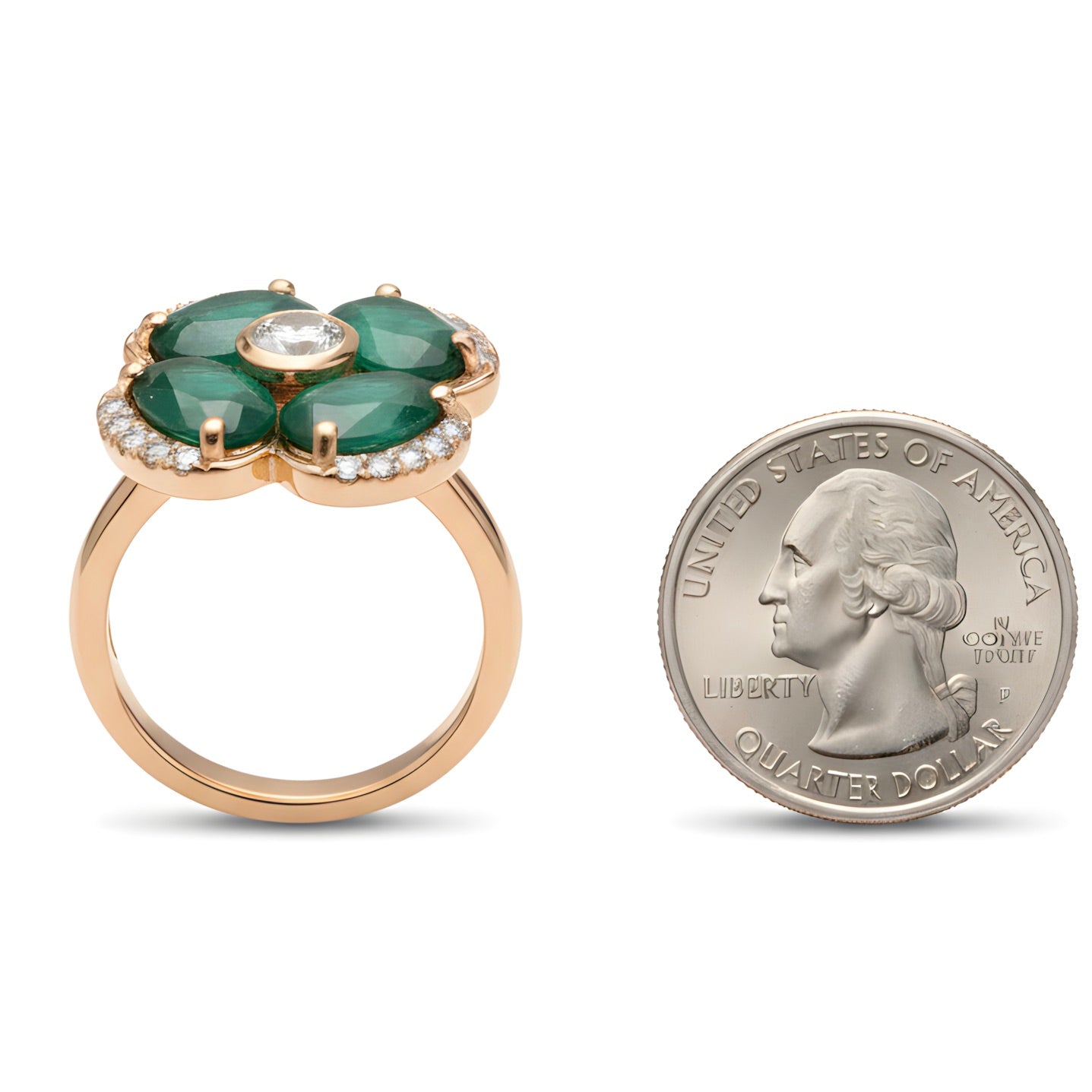 Elegant 1.71 Ct Natural Emerald & Diamond Floral Ring in 18K Yellow Gold Size 7