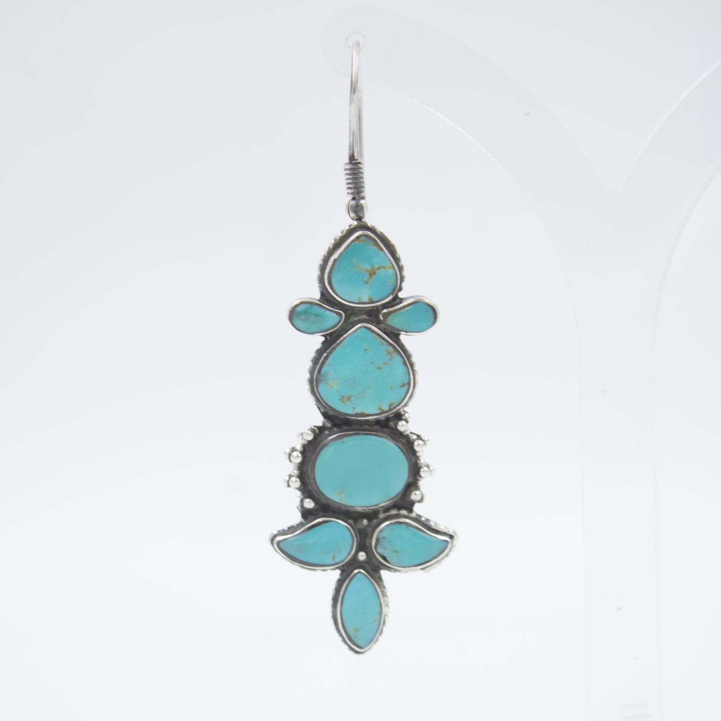 Vintage Tibetan Natural Himalayan Turquoise Drop Dangle Earrings in 925 Silver