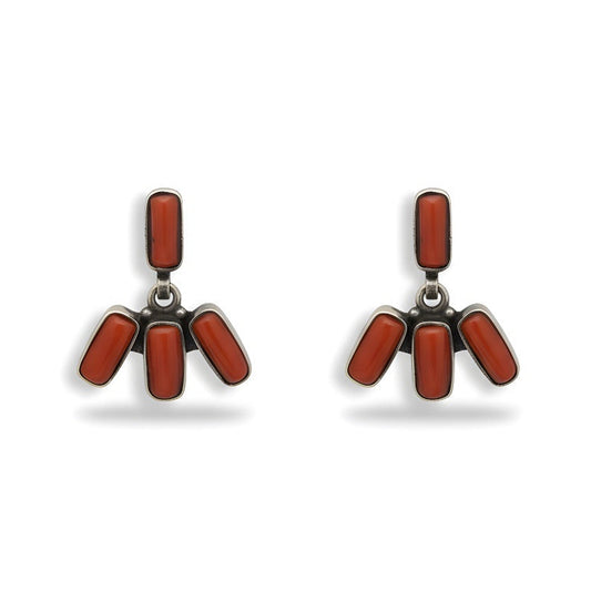 Vintage Handmade Southwestern Coral Drop Earrings in Sterling Silver