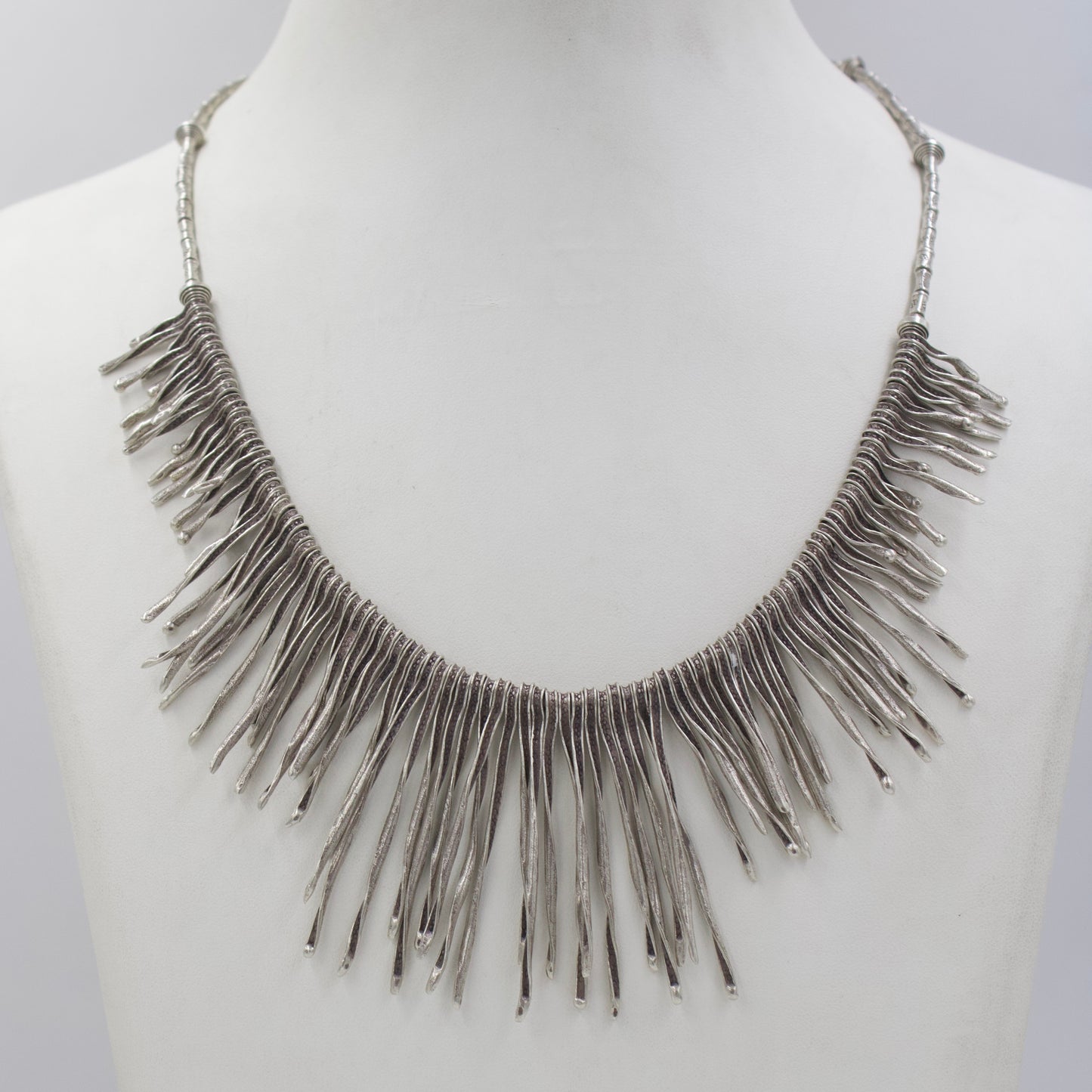 Statement Handmade Indonesian Waterfall Fringe Necklace in Sterling Silver