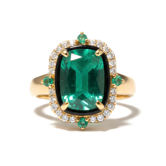 Luxurious 2.76 Ct Natural Emerald & Diamond Cocktail Ring in 18KY Gold Size 7
