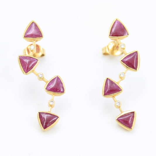 Elegant 3.75 TCW Natural Ruby and Diamond Drop Earrings in 18K Yellow gold