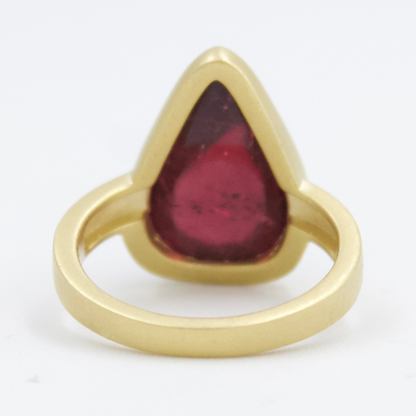 8.6 Ct Vivid Red Rubellite Tourmaline Pear Sugarloaf Ring in 18KY Brushed Gold