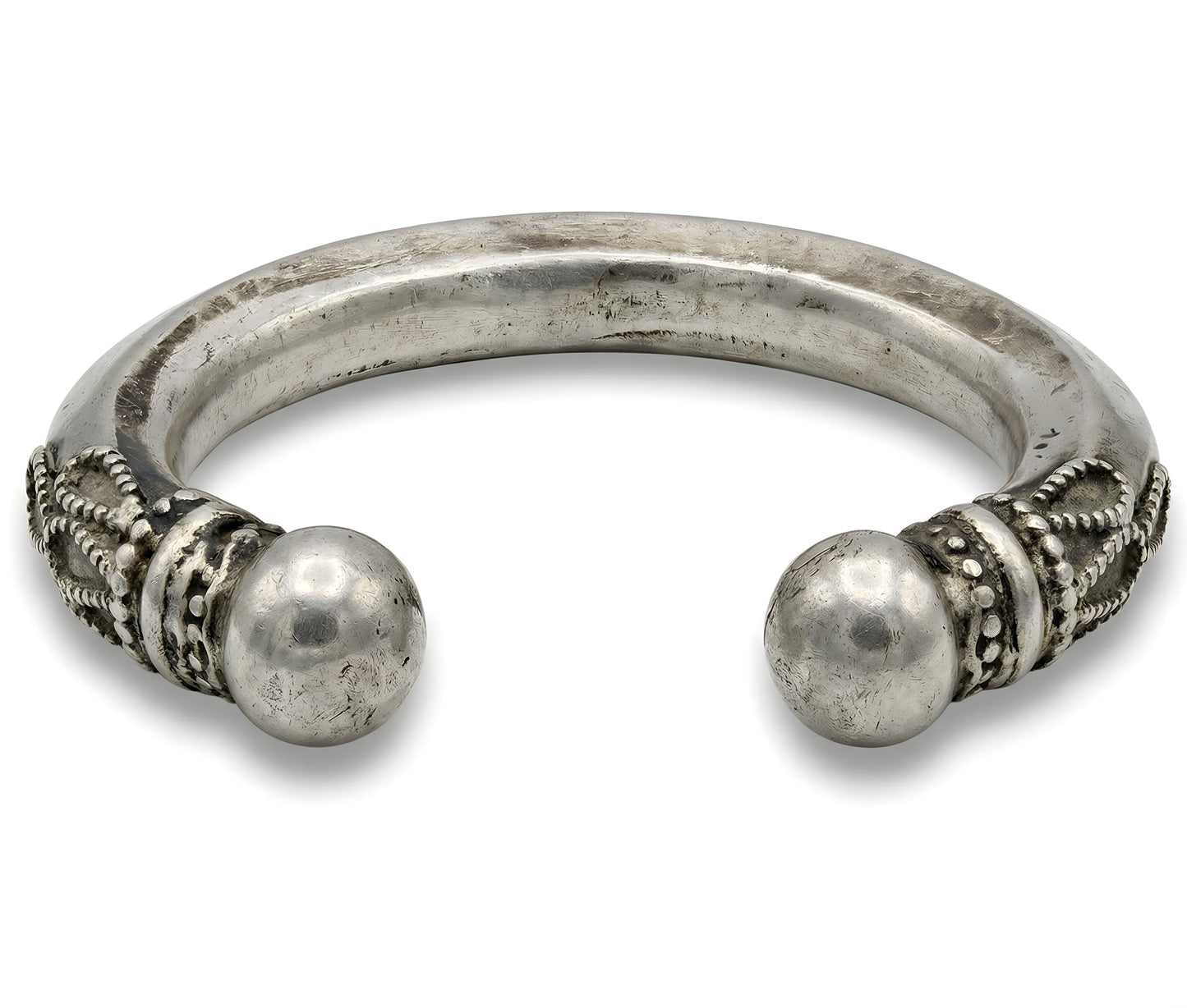 Vintage Tribal Hand Etched Cuff Bracelet in Sterling Silver 7.2 Inches