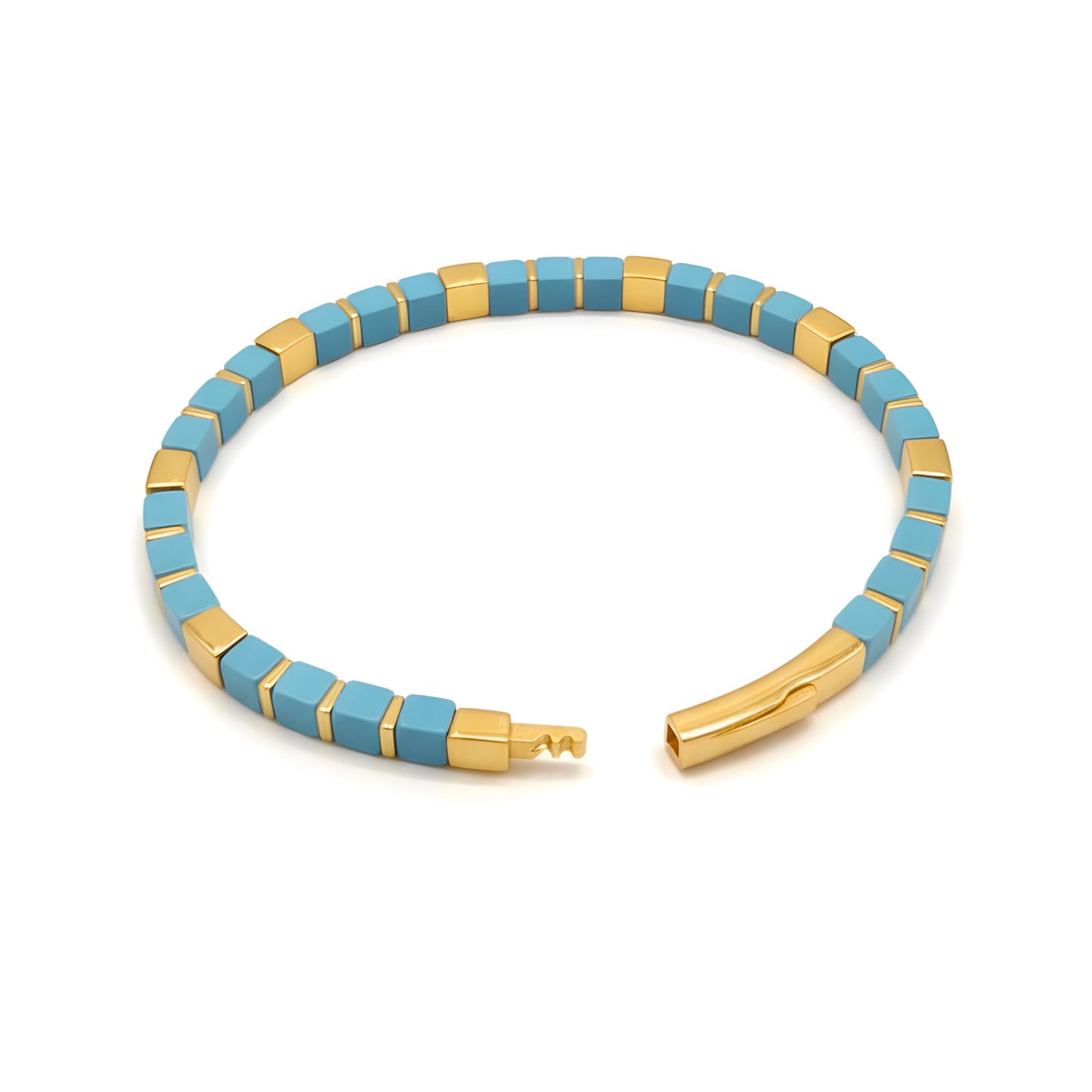 Natural 39.7 TCW Desert Diamond, Turquoise & Sapphire Beaded Bracelet 14K Gold