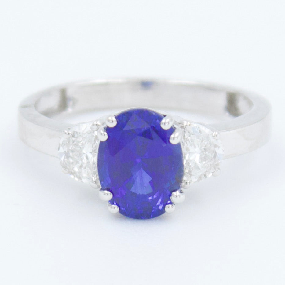 Natural 2.89 TCW Sri Lankan Royal Blue Sapphire & Diamond Engagement Ring 18KW