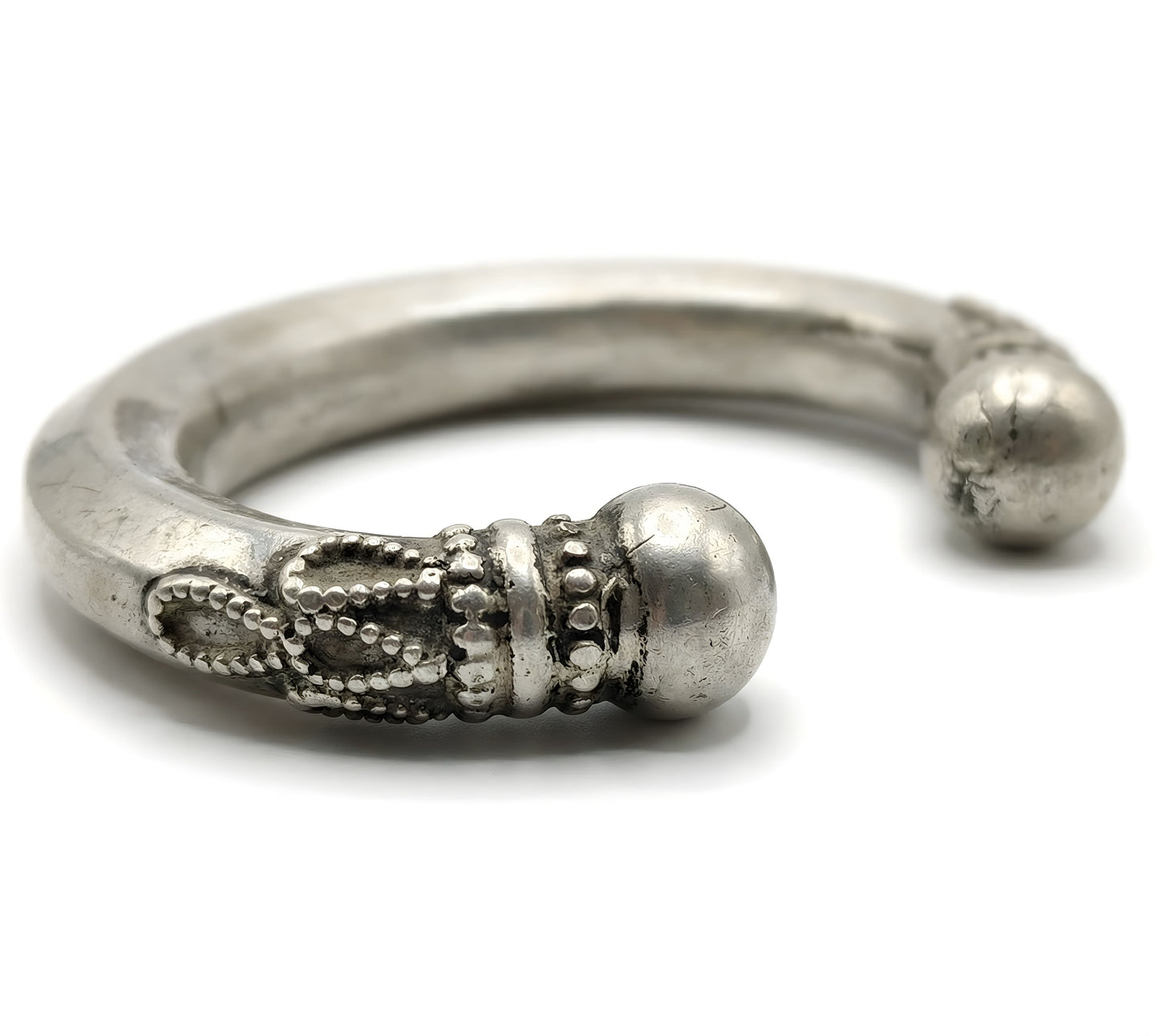 Vintage Tribal Hand Etched Cuff Bracelet in Sterling Silver 7.2 Inches