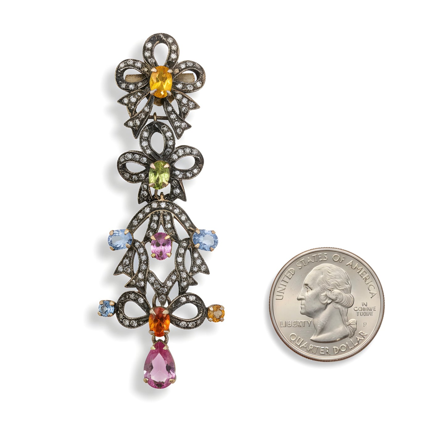 Victorian 7.96 Ct Natural Untreated Sapphire & Diamond Drop Earring 14K & Silver