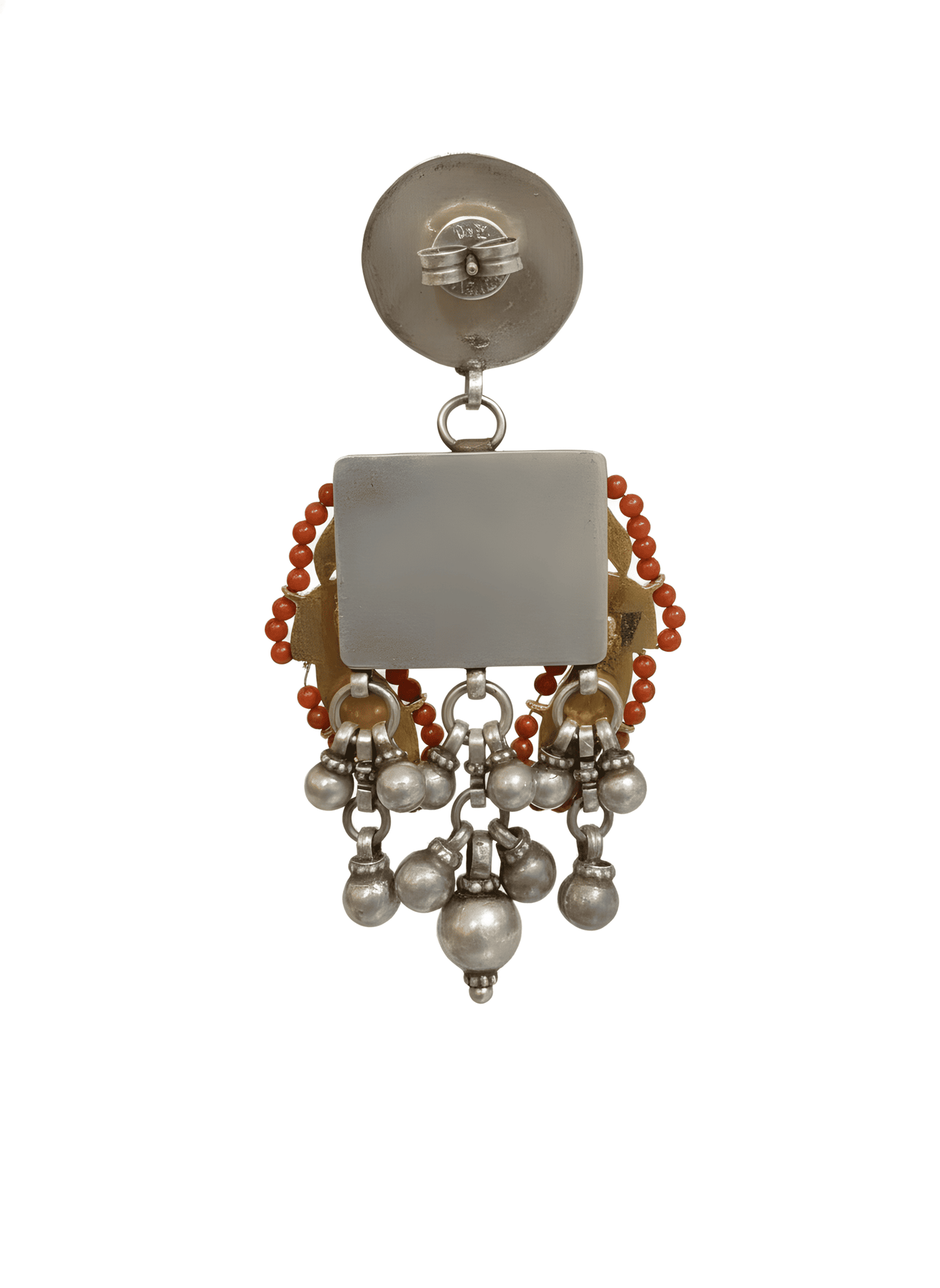 Antique Gold-Plated 925 Sterling Silver Chandelier Earrings with Lapis, Coral, and Green Onyx