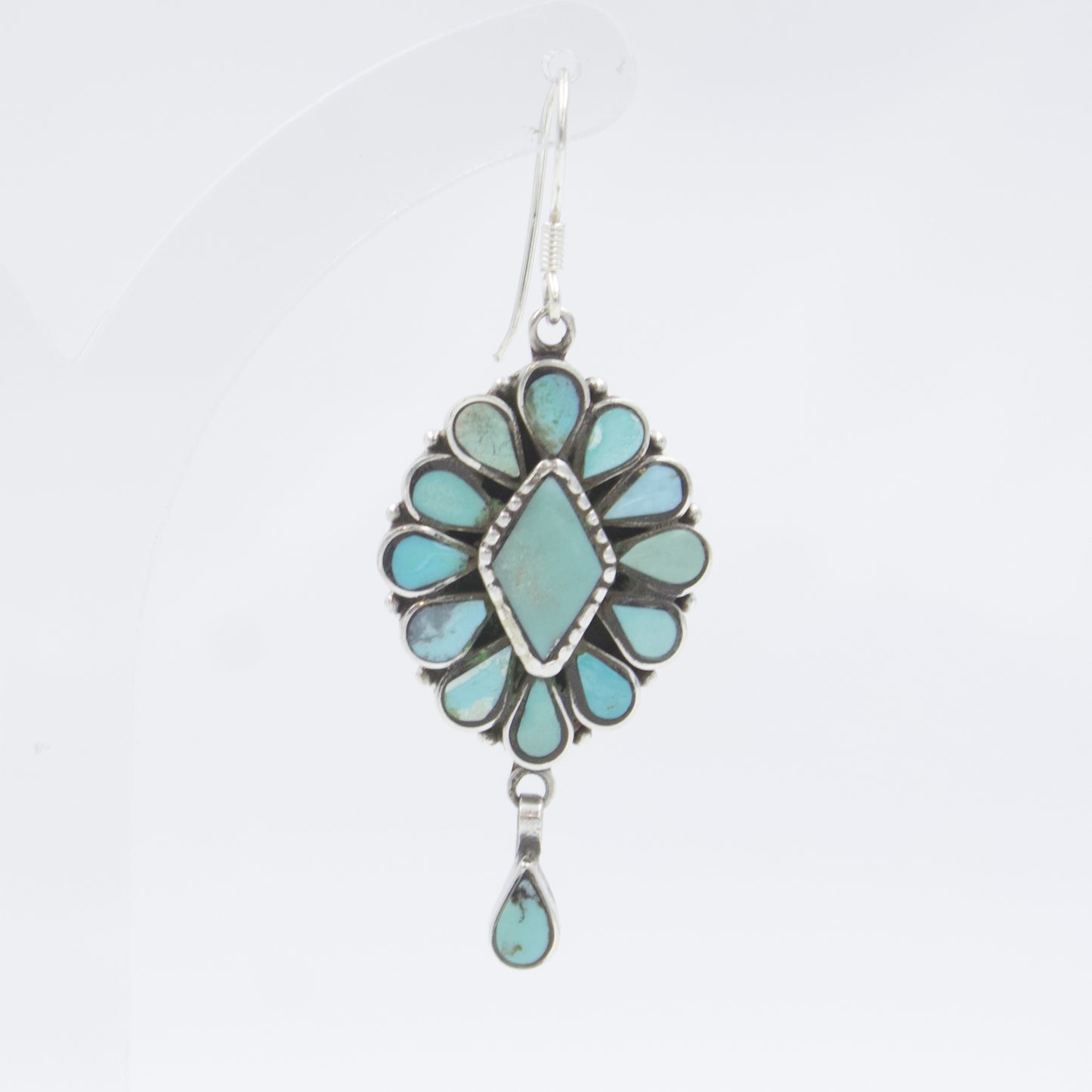 Beautiful Vintage Turquoise Diamond Cluster Dangle Earrings in Sterling Silver