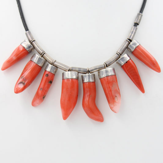 Vintage Natural Coral Nail Thread Necklace in Sterling Silver