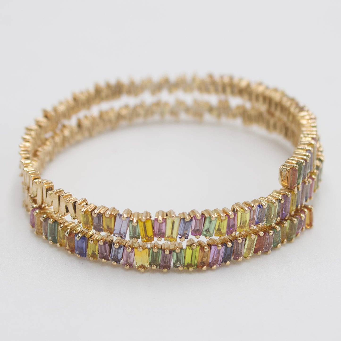 Statement 14.8 Ct Rainbow Sapphire Flexible Wrap-around Layered Bracelet in 18K Rose Gold