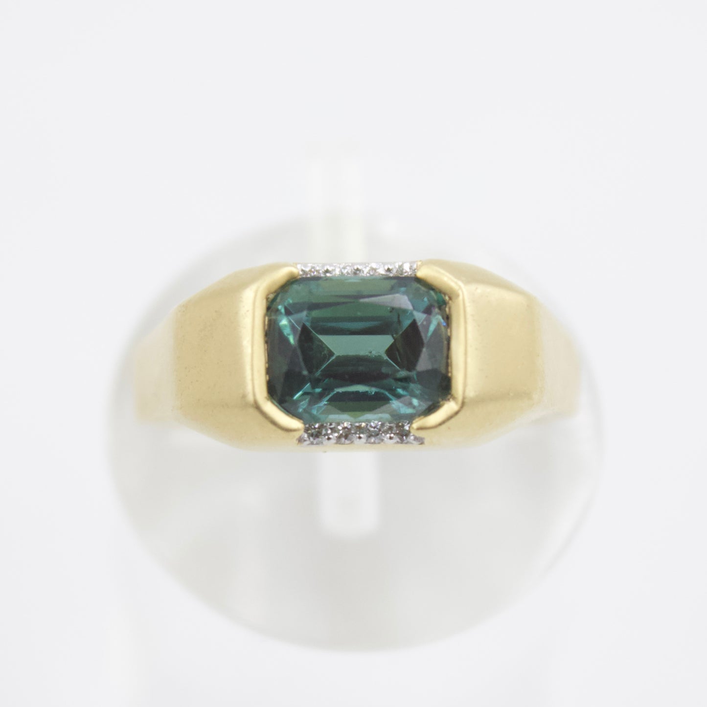 Natural 2.2 Ct Blue Tourmaline & Diamond East West Half Bezel Set Ring in 18KY Brushed Gold