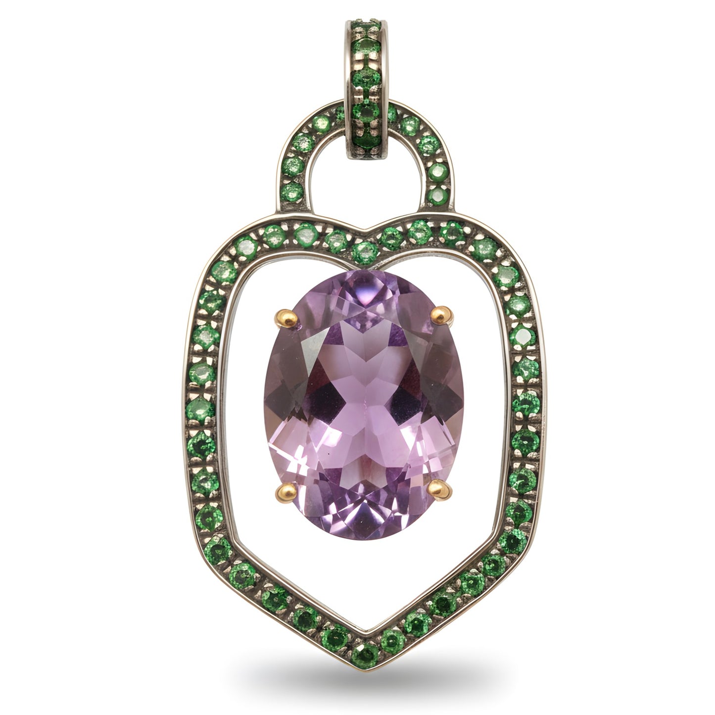 Victorian 22.5 Ct Statement Amethyst & Emerald Pendant in 14k Gold & Silver