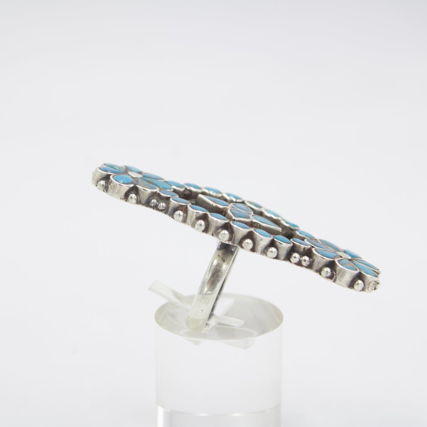 Vintage Turquoise Floral Statement Ring in Sterling Silver