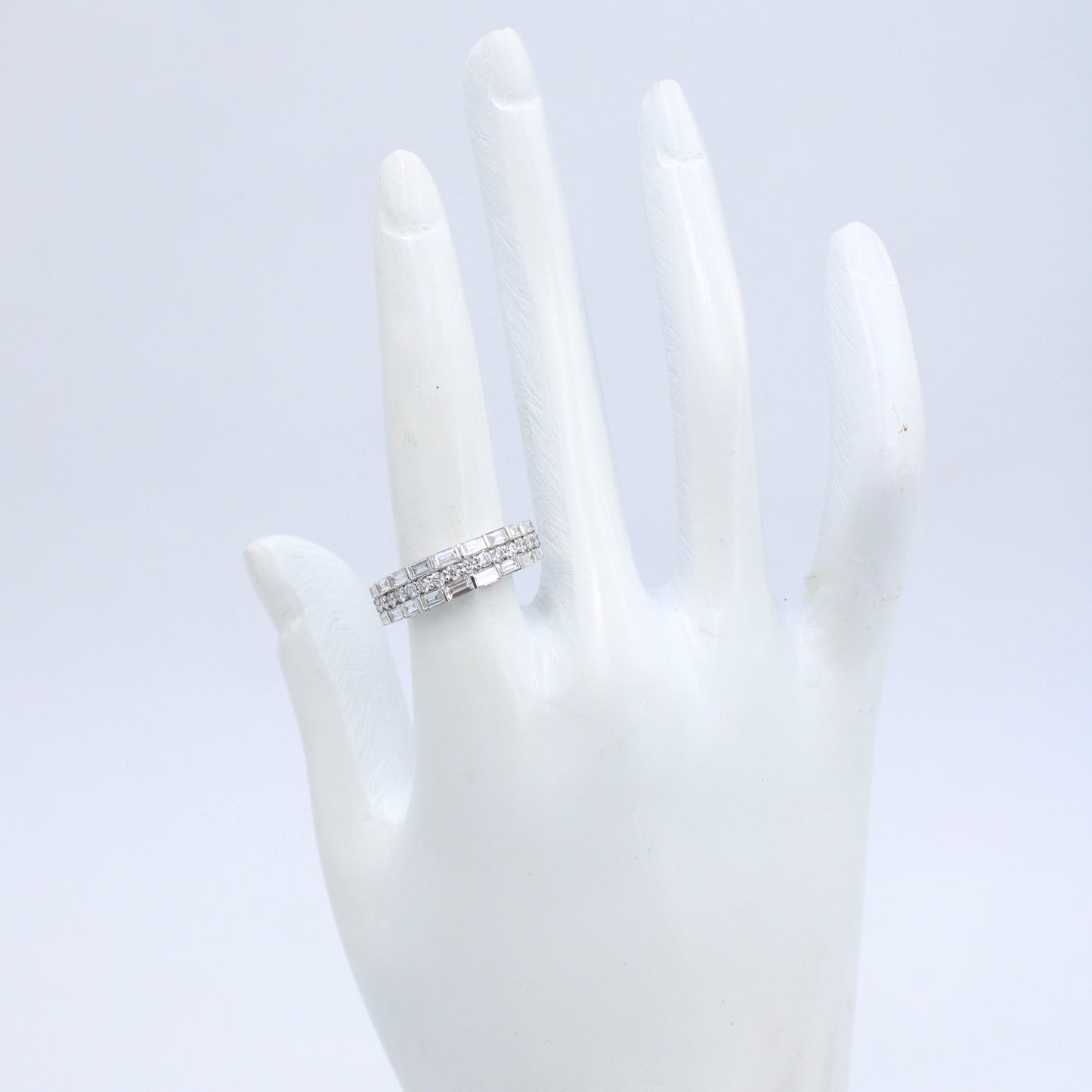 Natural 1.26 Ct E-VVS Baguette Diamond Band Ring in 18K White Gold Size 6.5