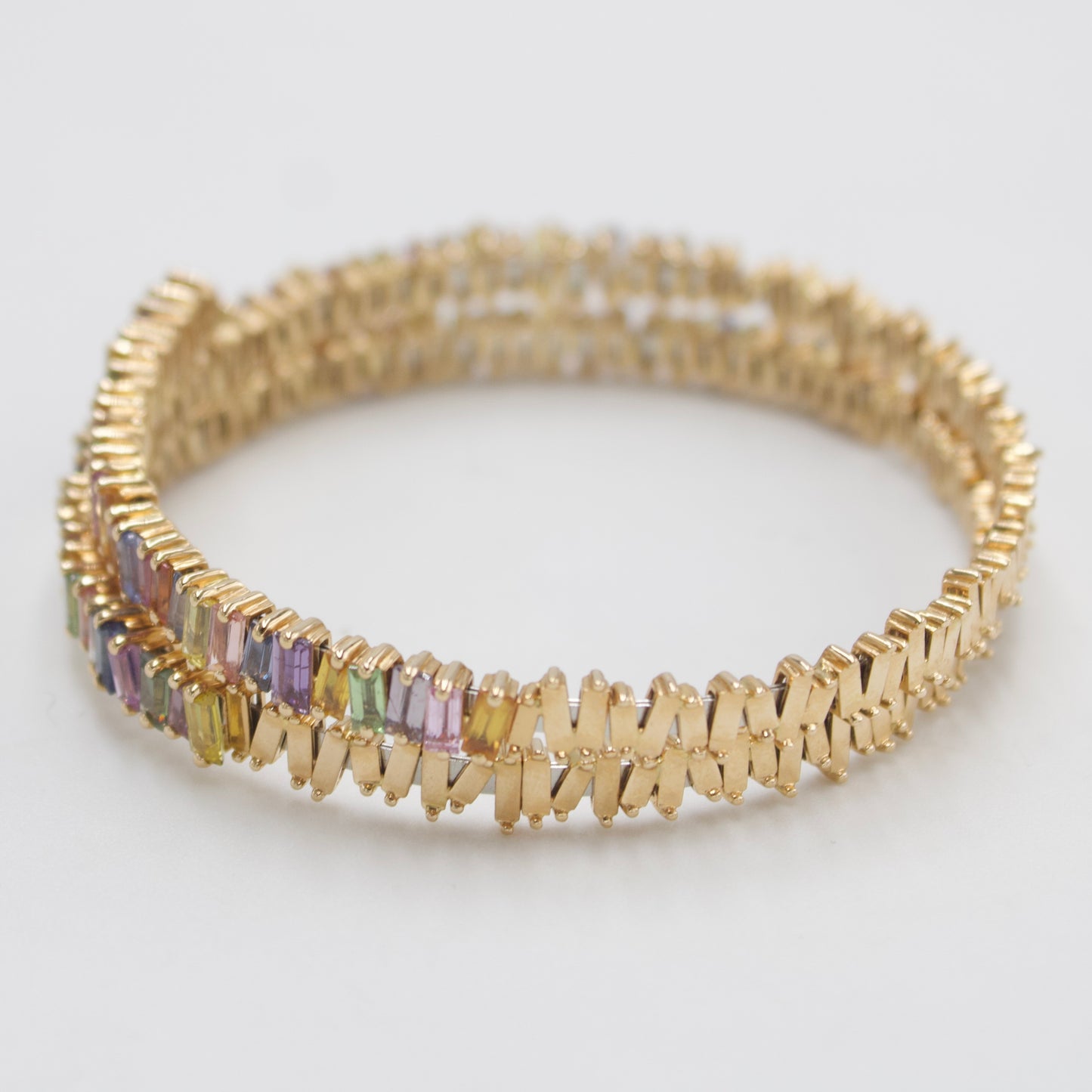 Statement 14.8 Ct Rainbow Sapphire Flexible Wrap-around Layered Bracelet in 18K Rose Gold
