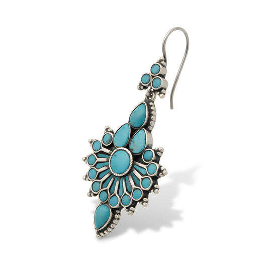 Vintage South Western Natural Turquoise Drop Earrings in Sterling Silver