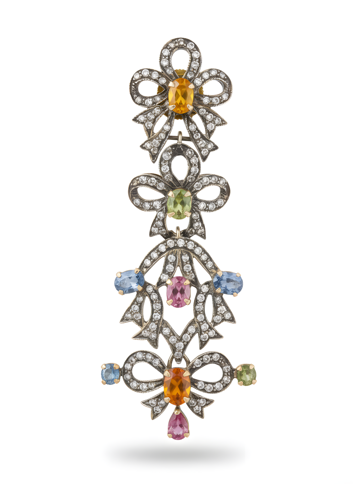 Victorian 7.96 Ct Natural Untreated Sapphire & Diamond Drop Earring 14K & Silver