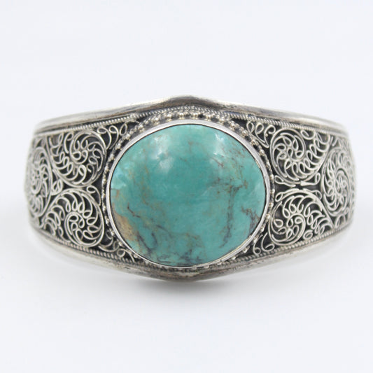 Vintage Southwestern Natural Turquoise Adjustable Cuff Bracelet Sterling SIlver