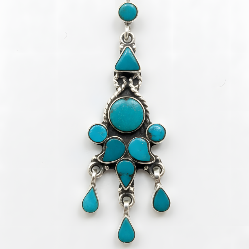 Vintage Tibetan Natural Turquoise Drop Earrings in Sterling Silver