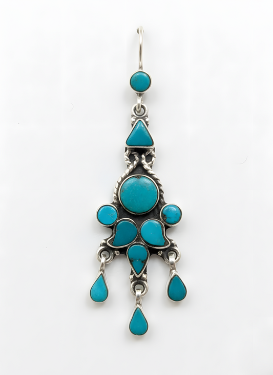 Vintage Tibetan Natural Turquoise Drop Earrings in Sterling Silver