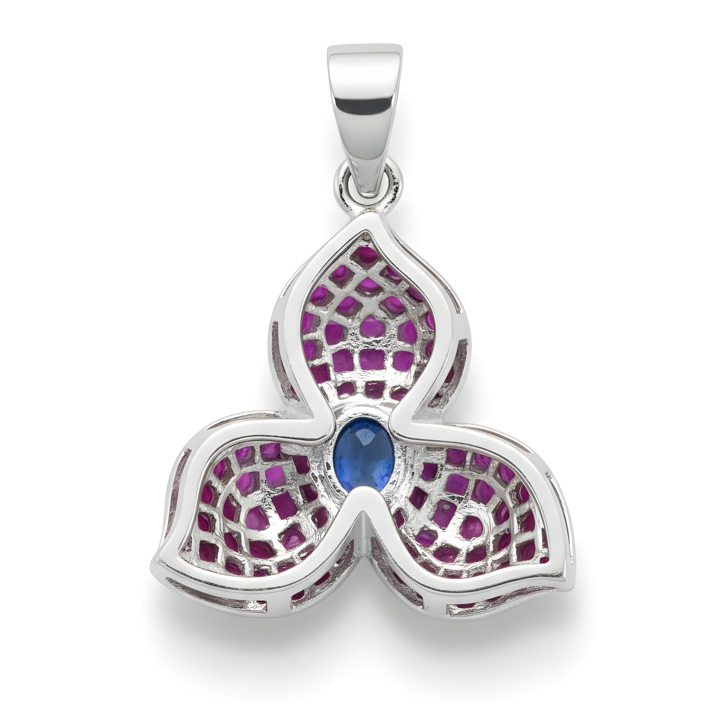 Vintage 4.15 TCW Natural Kyanite & Burmese Ruby Floral Pave Pendant in Sterling Silver