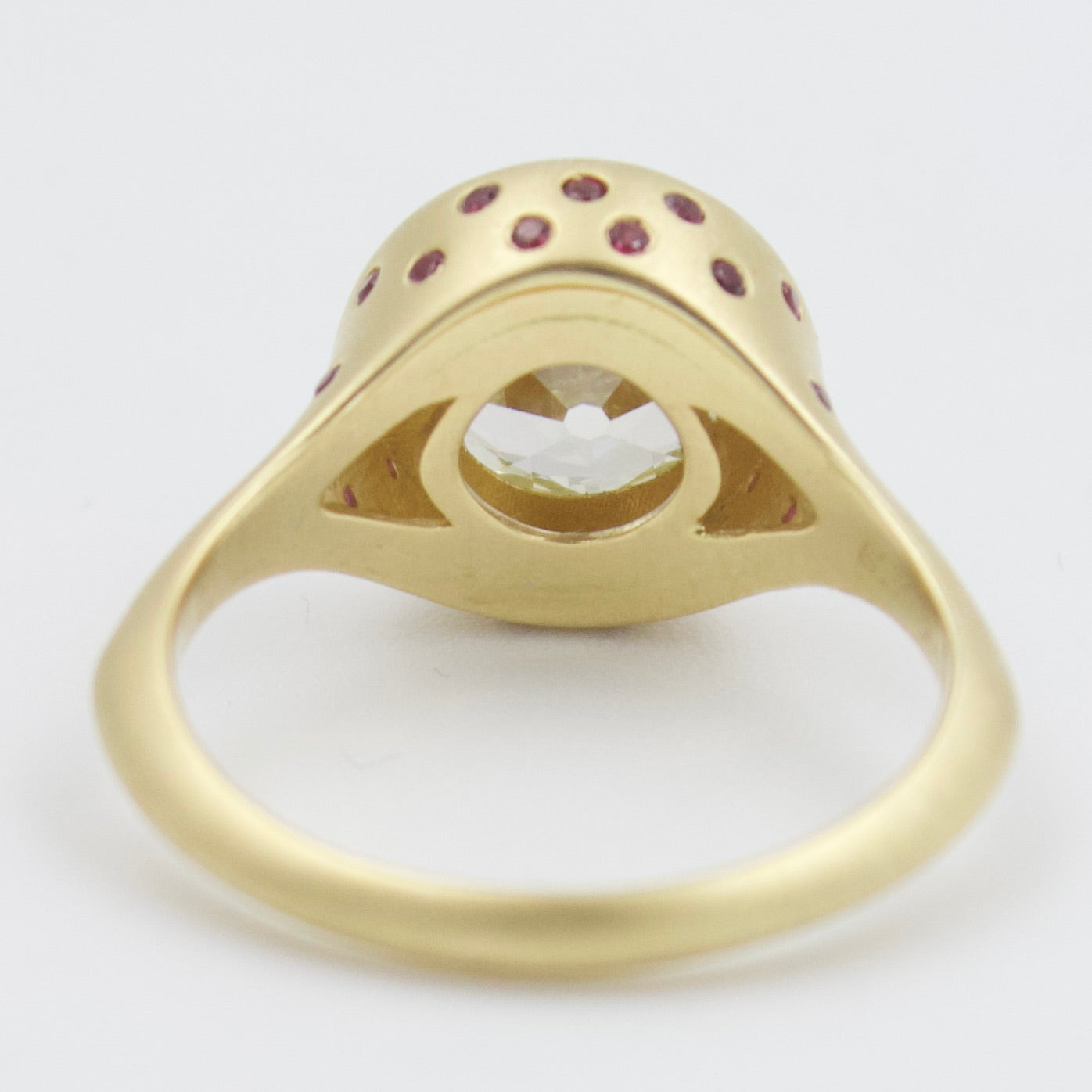 IGI 2.26 Ct Old European Cut Diamond & Ruby Engagement Ring in 18KY Brushed Gold