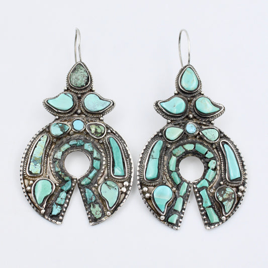 Vintage Natural Turquoise Statement Drop Earrings in Sterling Silver
