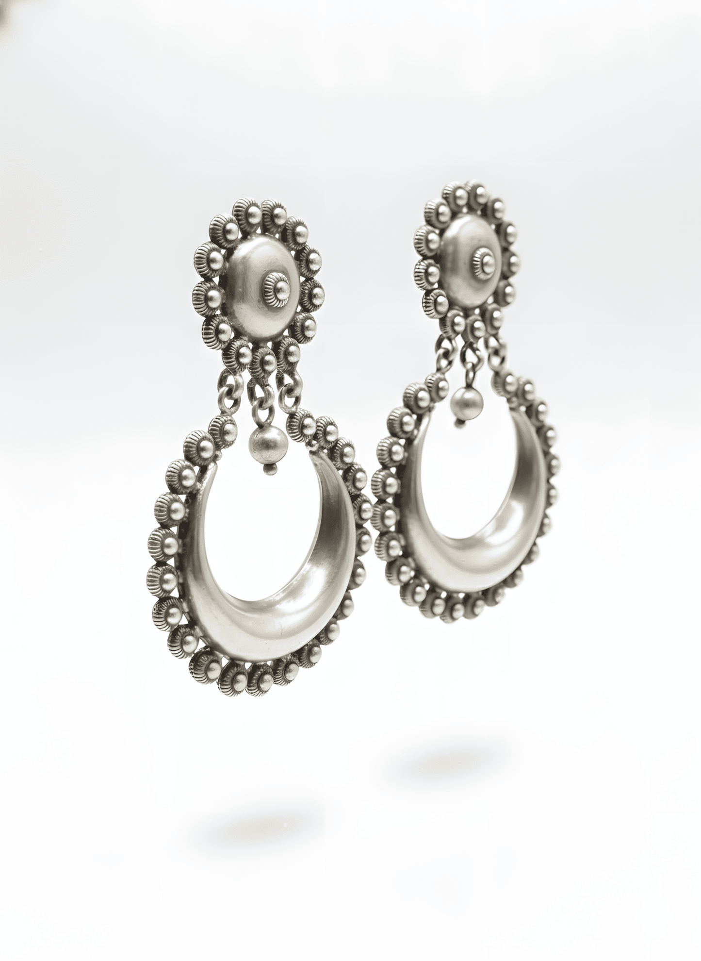 Antique Finish 925 Sterling Silver Crescent Moon Drop Earrings