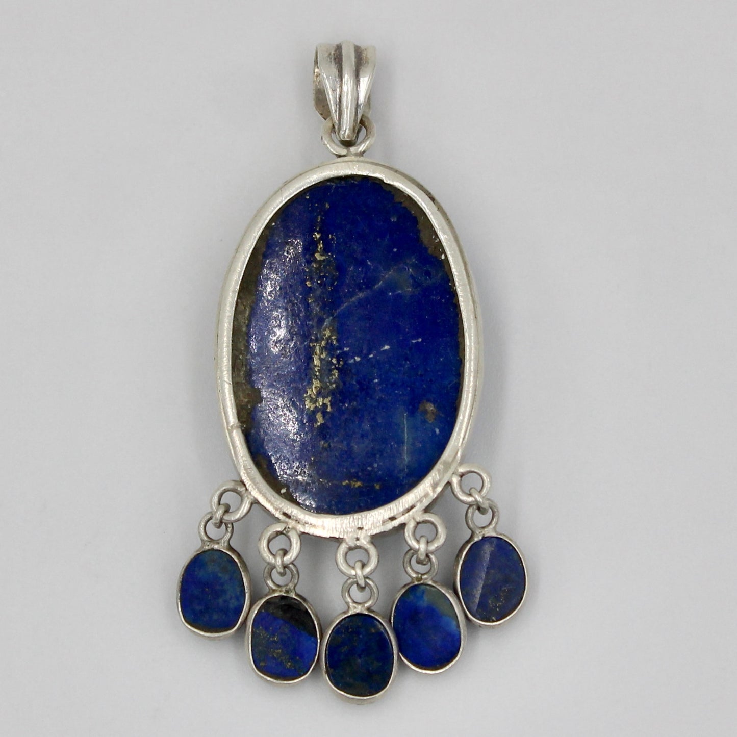 Vintage Handmade Afghan Lapis Drop Pendant in Sterling Silver