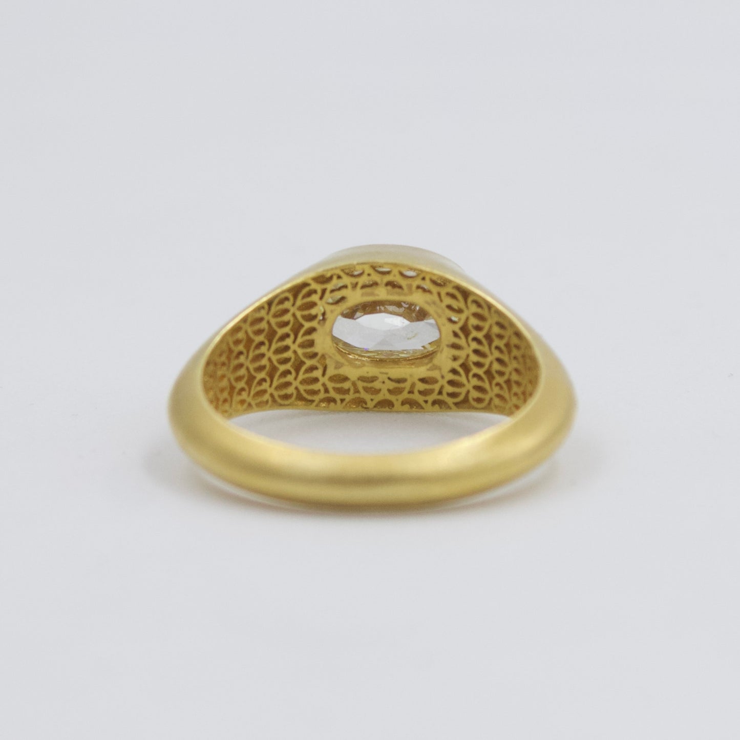 Natural 1.71 Ct Old Mine Cut  Oval Diamond East-West Bezel Ring in 18K Brushed Gold