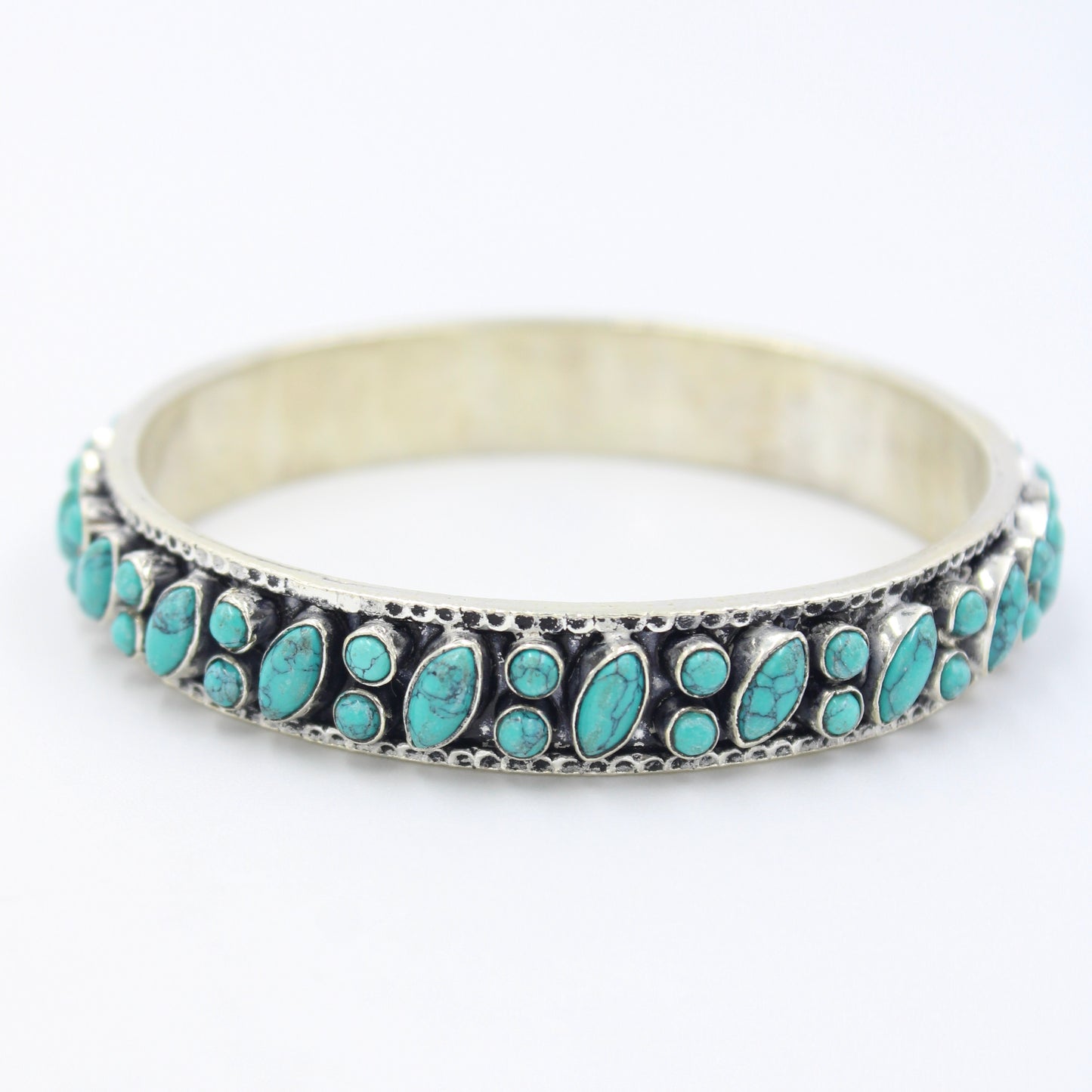 Vintage Natural Turquoise Slip On Bangle Bracelet in Sterling Silver